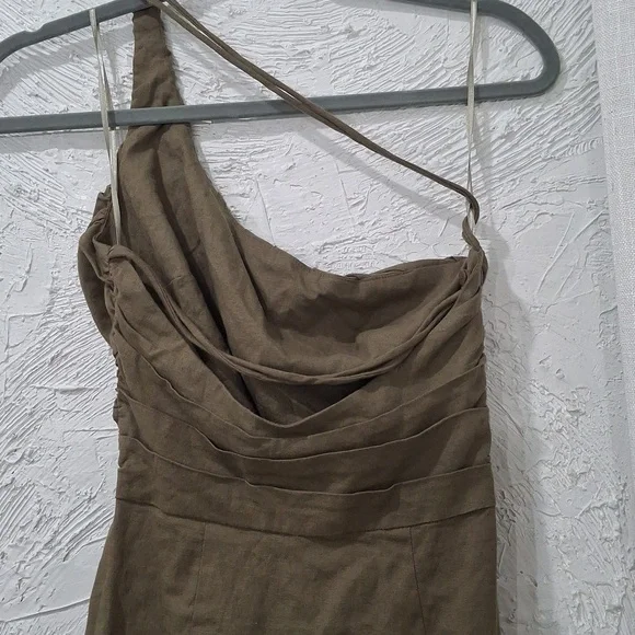 ZARA RUCHED ASYMMETRICAL LINEN BLEND DRESS - Picture 12 of 14